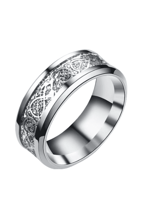 Mens Rings,Silver Base with Silver Plate Stainless Steel Rings,Dragon Pattern Engraving Tungsten Rings for Women,12