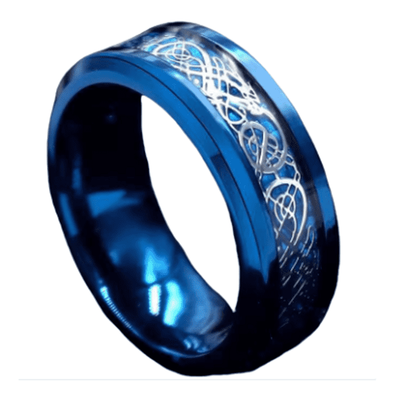 DESIGNICE Mens Rings,Stylish Blue-Plated Silver Design Stainless Steel Rings,Detailed Dragon Engraving Tungsten Rings for Women,Inspired Stainless Steel Rings for Men,11