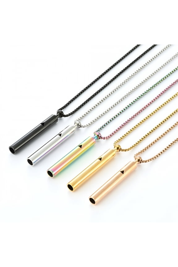 Mindful Breathing Whistle Necklace Stainless Steel Anxiety Reduction Necklace Stress And Panic Relief Necklace Adjustable Length Meditation Inner Peace Necklace Silver