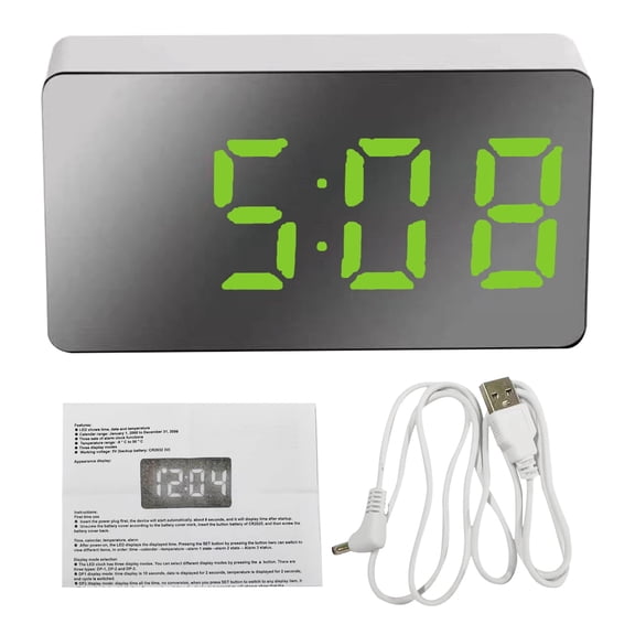 DESIGNICE Mini Electronic Digital Alarm Clock Multifunction Large Screen Car Led Mirror Travel Clock with Temperature for Time & D