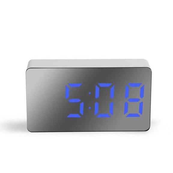DESIGNICE Mini Led Mirror Desk Clock, 7*3.8*1.8Cm, Adjustable Brightness Display, Snooze Alarm, Portable for Travel, Car and Desktop Use, Multifunctional As Makeup Mirror and Night Light