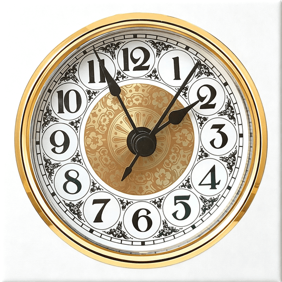 DESIGNICE Mini Quartz Clock Insert 2.8" (70 Mm) Round Quartz Movement Miniature Clock White Dial Gold Trim Arabic Numerals,Fit 2.4" (61 Mm) Diameter Hole