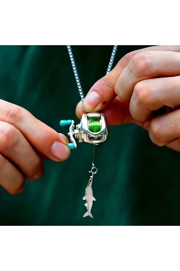 Mini Rotating Fishing Reel Necklace - Stainless Steel Adjustable Chain Pendant,Moving Line Guide and Rotating Handle Design,Fishing Lover Gift,Stylish Daily Wear Jewelry for Anglers