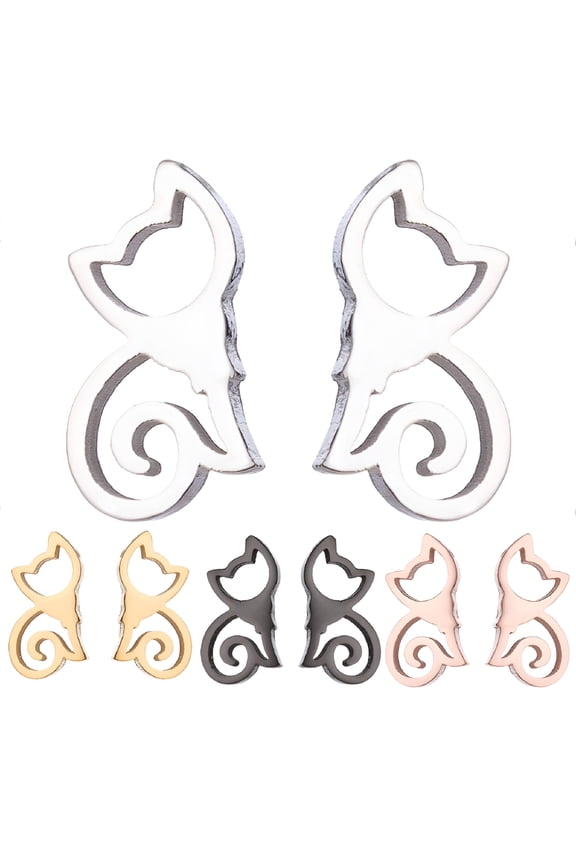 Minimalist Hollow Cat Stainless Steel Stud Earrings Cute Animal Women Jewelry