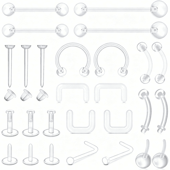 DESIGNICE Mix Set Clear Piercing Retainers Septum Retainer Nose Studs Flexible Lip Ear Nose Tongue Rings Cartilage Rook Daith Earrings Horseshoe Plastic Industrial Retainer