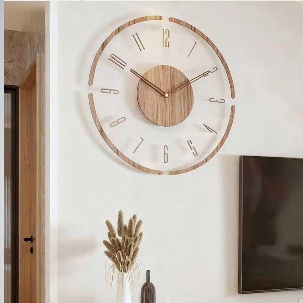 DESIGNICE Modern Minimalist Wooden Wall Clock-Silent Non-Ticking ...