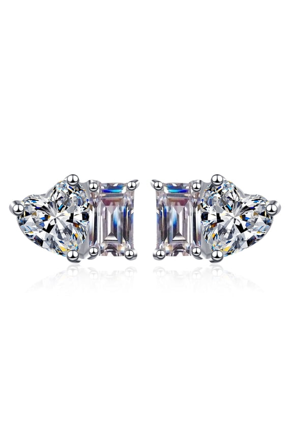 Moissanite Earrings,2.0 Ct D Color Radiant Cut Lab Created Diamond Square Love Earrings 18K White Gold Plated Silver Screw Back for Women