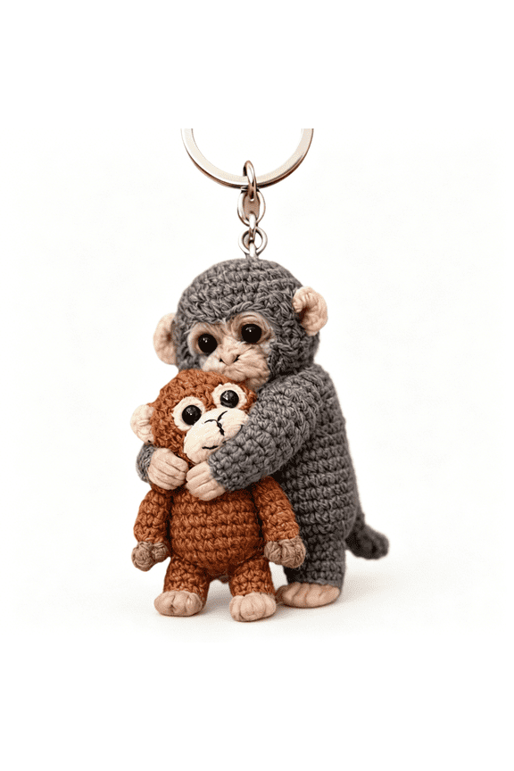 Monkey Keychain,Punch Monkey Keychain,Hugging Monkeys Plush Keychains with Secure Key Ring and Extension Chain for Bag Backpack and Key Decoration