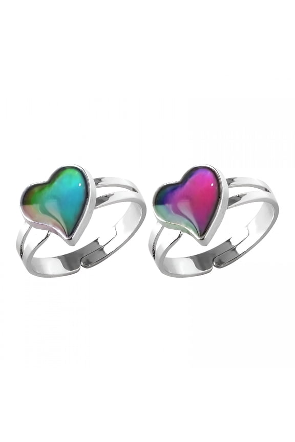 Mood Ring Love Heart Color Changing Emotional Feeling Adjustable Size Mood Rings 2Pcs Mood Rings for Women (Love Heart)