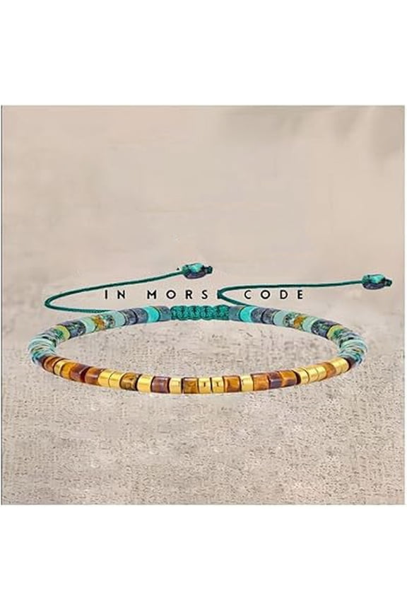 Morse Code Bracelet for Women Adjustable Natural Tiger Eye&African Turquoise Beaded Wrap Bracelet,Stackable Motivational Jewelry with Hidden Message Gift