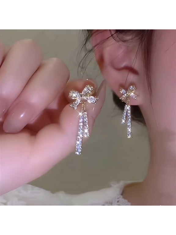 Mothers Day Gift, Bow Earrings for Women Gold Silver Ribbon Bow Stud Earrings Rhinestone Red Pearl Bow Dangle Drop Earrings Preppy Cute Teen Accessories