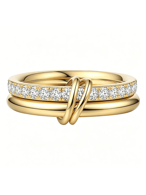 Mothers Day Gifts for Mom 18K Gold-Plated Stackable Rings for Women Interlocking Ring Gold-Silver Mixed Statement Rings Dainty Fashion Connected Band Thumb Ring Jewelry Gift for Women