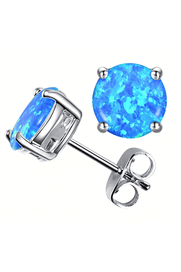Multi Colors Fire Opal Stud Earrings Birthstone Earrings for Women Blue Opal Earrings 8Mm