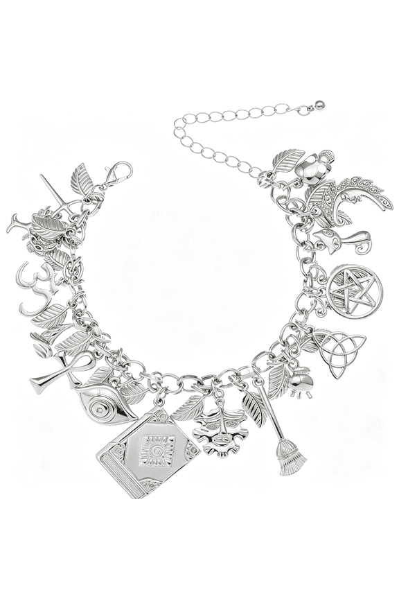 Mythology Fairytale Lucky Charms Cuff Bangle Bracelet Cross Leaf Moon Face Celtic Cat Charm Bracelets for Women