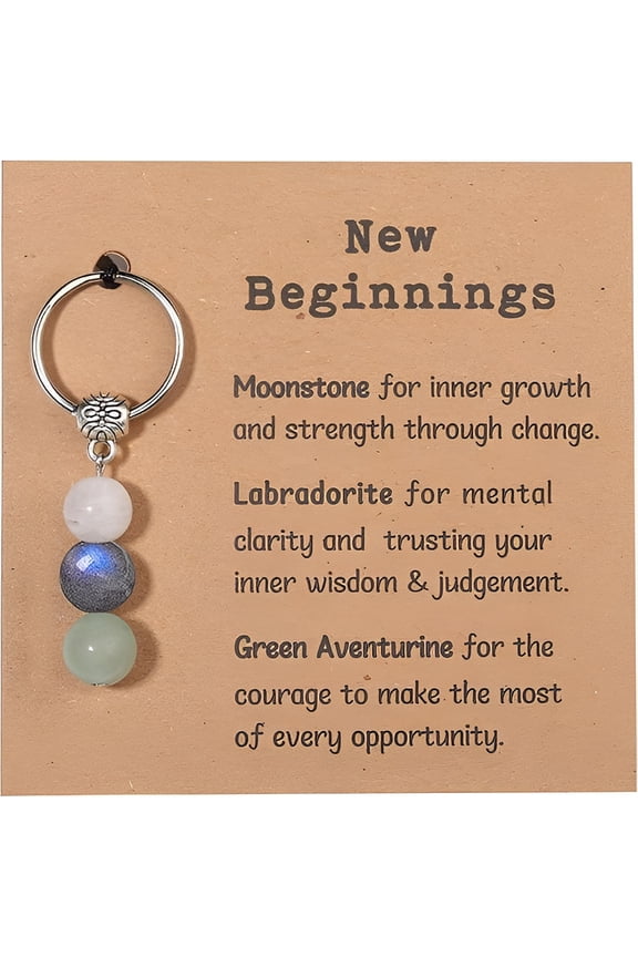 Natural Crystals Keychain Gift for New Beginnings, New Beginnings Gifts for Coworker Anxiety Relief Keychain for Women