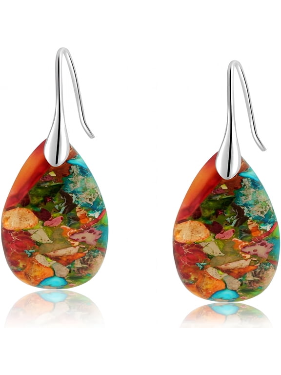 Natural Healing Stone Fishhoop Dangle Drop Earrings Statement Gold silver earrings