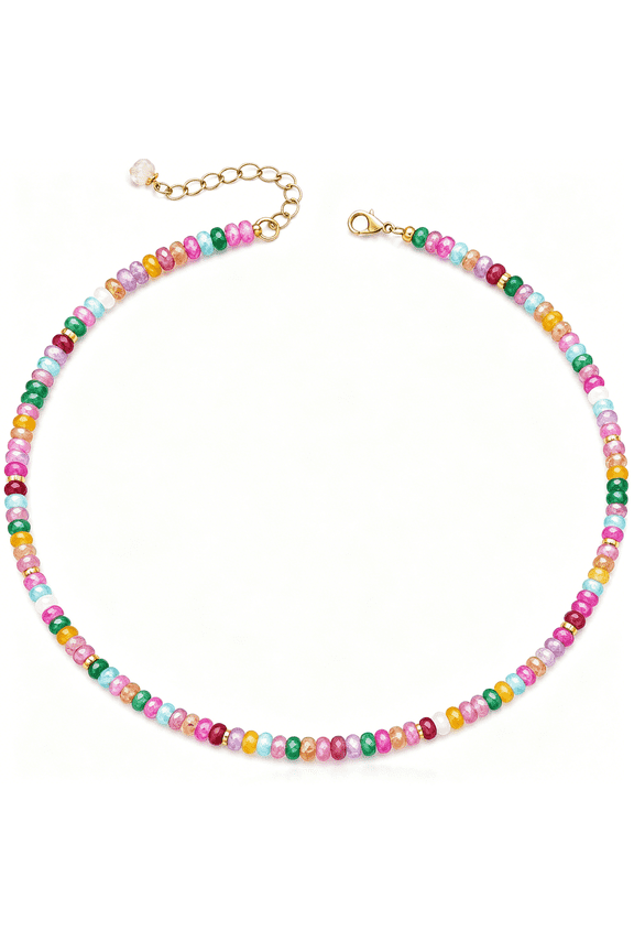 Natural Heishi Gemstone Choker Necklace for Women, Adjustable 15"+2" Beaded Layering Necklace, Coastal Beach Jewelry Gift for Her