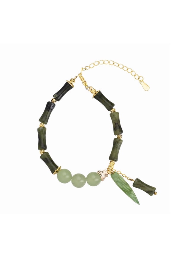 Natural Jade Bamboo Bracelet, 1Pc Retro Exquisite Green Joint Bracelet, Fashionable Versatile Beaded Bracelet for Women Birthday Valentine Mother's Day (A)