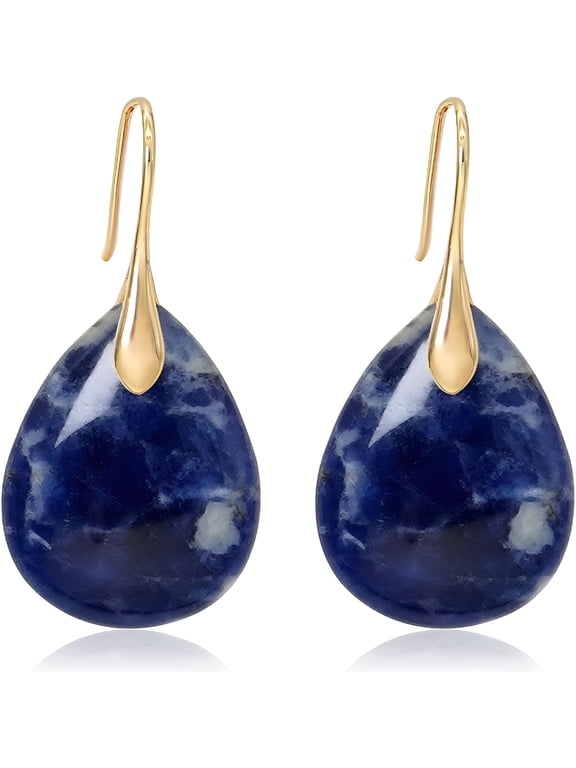 Natural Stone Earrings for Women Boho Dangle Drop Earrings Gemstone Fishhoop Statement Gold Earring