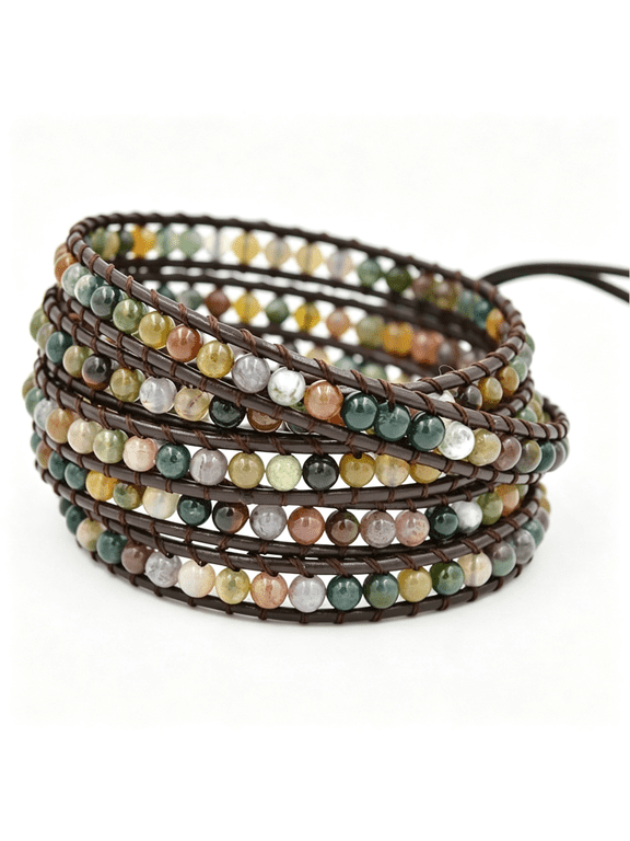 Natural Stone Wrap Bracelet for Women Boho Bracelets Healing Crystal Beaded Bracelet Adjustable 3/5 Wraps Bracelet Handmade Birthday Gifts for Women