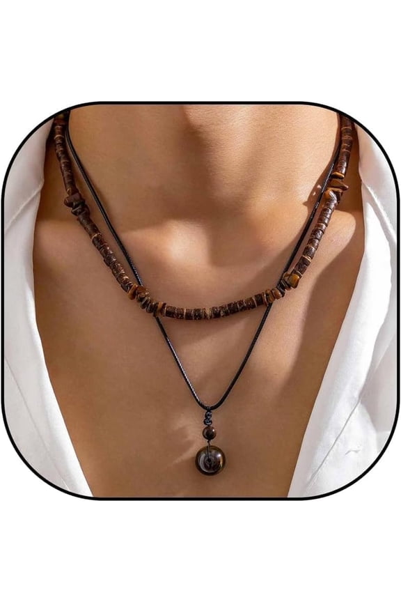 Necklace for Men Puka Shell Beaded Choker Beach Jewelry Gift for Dad Son Husband Summer Beach Accessories