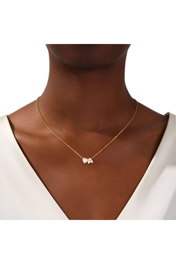 Necklace with Initials,Heart-Shaped Design Initial Necklaces,Elegant Temperament Dainty Gold Necklace,Gold,StyleA
