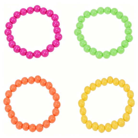 DESIGNICE Neon Beads Beaded Bracelets for 70S 80S Party Dress Costume Accessories,4Pcs