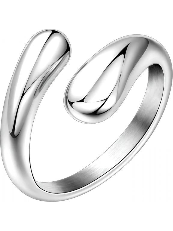 Non Tarnish Gold Chunky Rings for Women, 14K Gold Plated Statement Dome Rings Stacking Silver, Adjustable Mens Eternity Wedding Band Mixed Metal Jewelry Size 3-13
