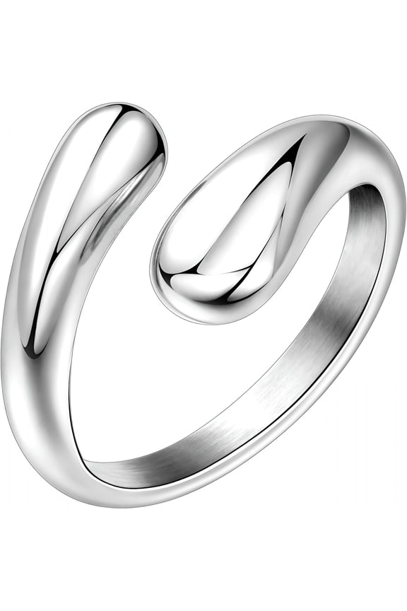 Non Tarnish Gold Chunky Rings for Women, 14K Gold Plated Statement Dome Rings Stacking Silver, Adjustable Mens Eternity Wedding Band Mixed Metal Jewelry Size 3-13