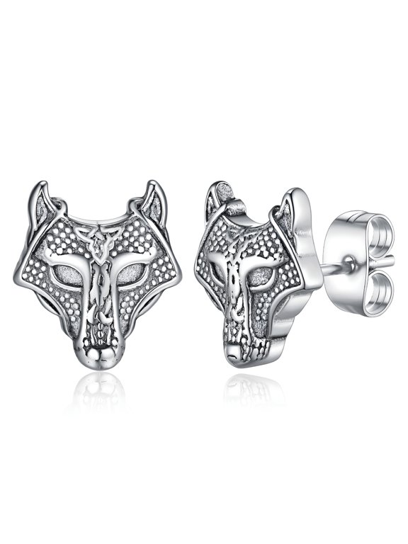 2026 New Nordic Viking Wolf Head Stud Earrings for Men Women Celtic Knot Stainless Steel Punk Hypoallergenic Lightweight Ear Jewelry Gift for Birthday Christmas