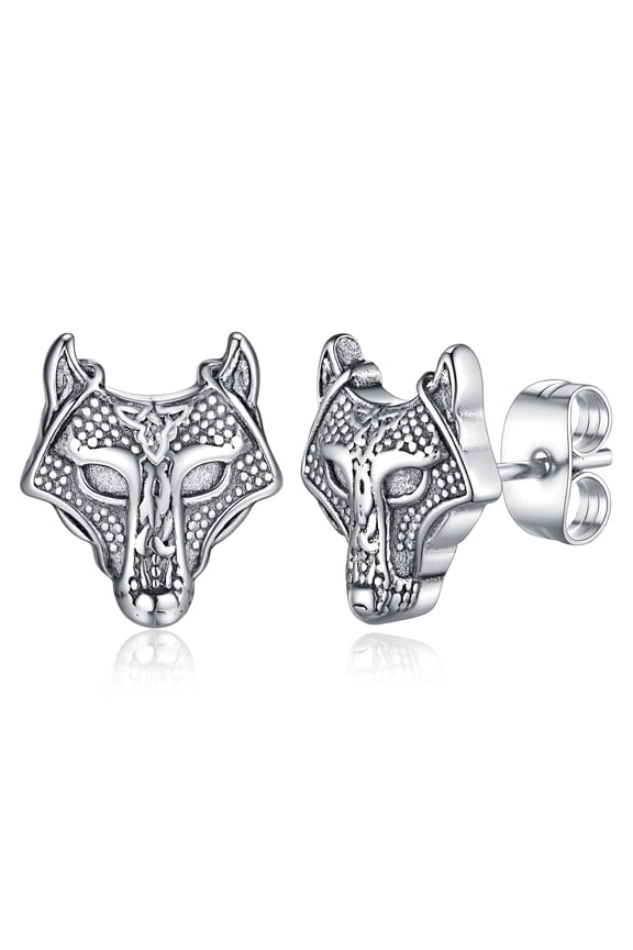 Nordic Viking Wolf Head Stud Earrings for Men Women Celtic Knot Stainless Steel Punk Hypoallergenic Lightweight Ear Jewelry Gift for Birthday Christmas
