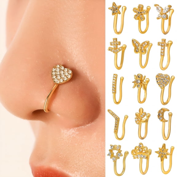DESIGNICE Nose Ring Exaggerated U-Shaped Without Hole Clip on Rhinestone Decorate Personality Fake Piercing Clip Nose Ring Decor Supplies