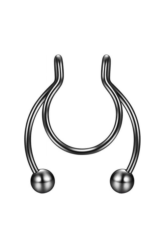 Nose Rings 1 Pcs Nose Rings Hoop 18 Gauge Non Piercing Stainless Steel Clip on Fake Faux Septum Clicker Nose Hoop Ring Piercings Jewelry for Women Men Black