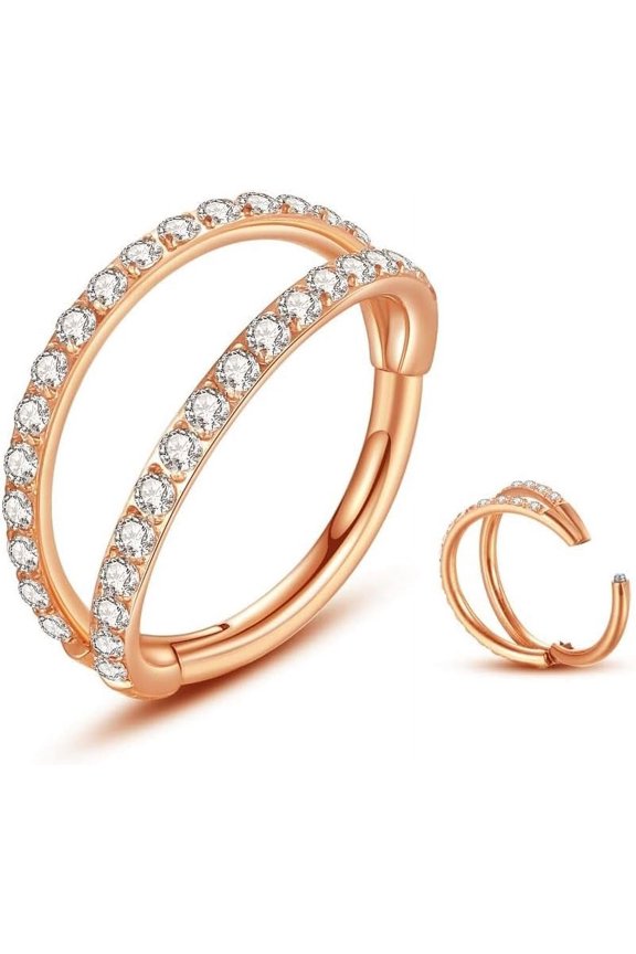 Nose Rings Hoops-316L Surgical Steel Double Hoop Nose Rings Hinged Conch Piercing Jewelry Septum Lip Rings Cartilage Earring Helix Rook Tragus Daith