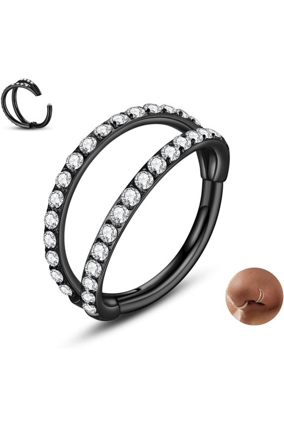 Nose Rings Hoops-316L Surgical Steel Double Hoop Nose Rings Hinged Conch Piercing Jewelry Septum Lip Rings Cartilage Earring Helix Rook Tragus Daith