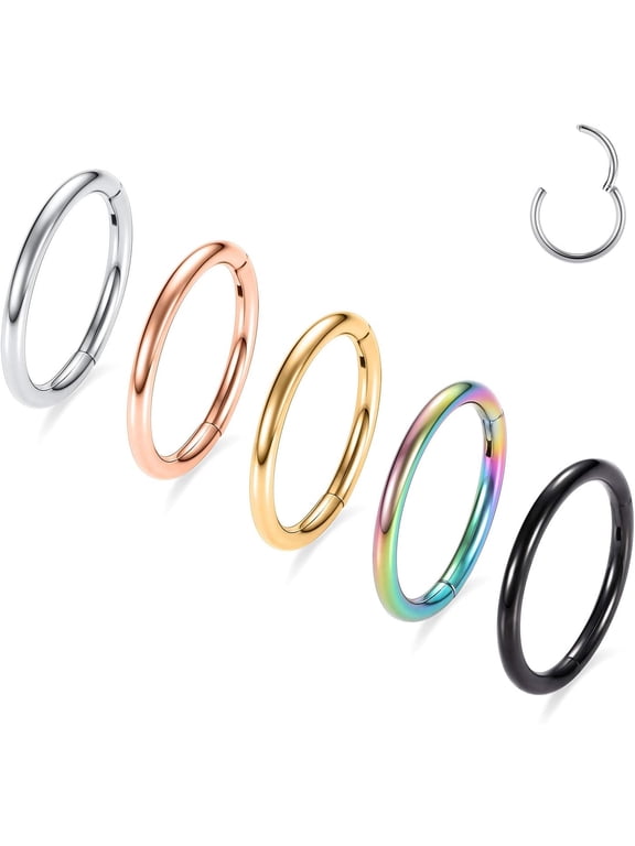 Nose Rings Hoops 5 Pcs Septum Rings 20G 18G 16G 14G 12G Conch Piercing Jewelry 316L Surgical Steel Hinged Segment Nose Hoops Helix Daith Rook Tragus Cartilage Piercing Jewelry