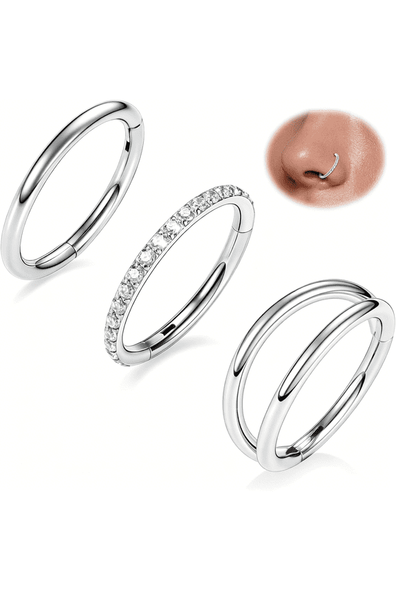 Nose Rings Hoops Septum Rings Conch Daith Tragus Helix Rook Piercing Jewelry Double Hoop Nose Ring Septum Jewelry Cartilage Earring Septum Clicker 18G 9Mm Silver