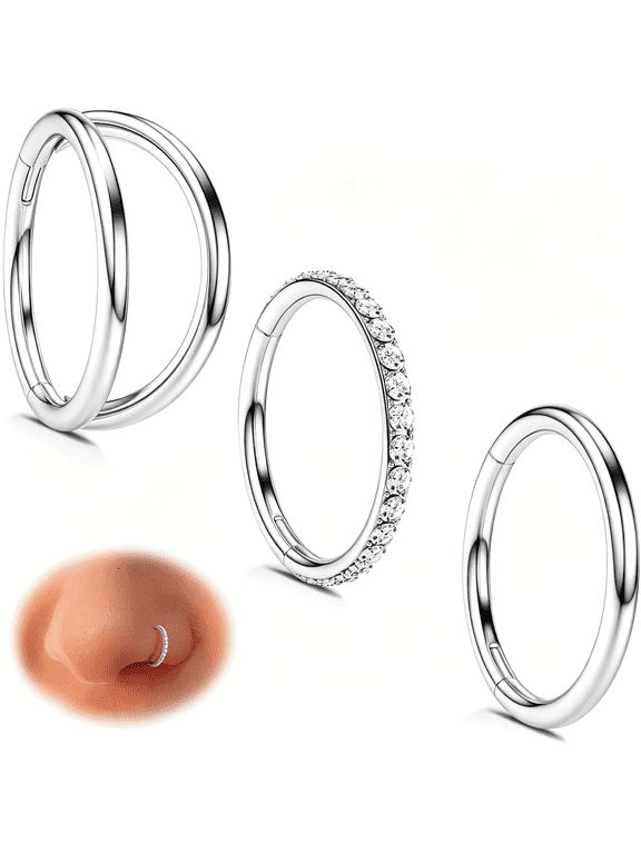 Nose Rings Hoops for Women: 316L Surgical Steel Double Hoop Nose Rings Hinged CZ Septum Clicker Conch Cartilage Rook Tragus Daith Earring Hoops Piercing Jewelry