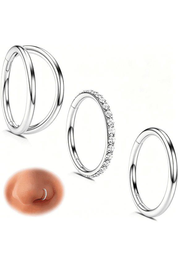 Nose Rings Hoops for Women: 316L Surgical Steel Double Hoop Nose Rings Hinged Cz Septum Clicker Conch Cartilage Helix Rook Tragus Daith Earring Hoops Piercing Jewelry
