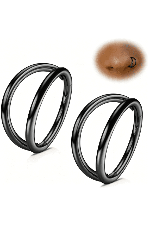 Nose Rings for Women: Surgical Steel Double Hoop Septum Rings Cz Clicker for Lip Cartilage Conch Rook Daith Hinged Body Piercing Jewelry