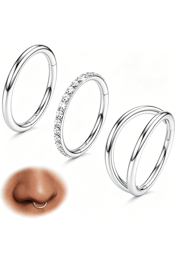 Nose Rings for Women: Surgical Steel Double Hoop Septum Rings Cz Clicker for Lip Cartilage Conch Rook Daith Hinged Body Piercing Jewelry