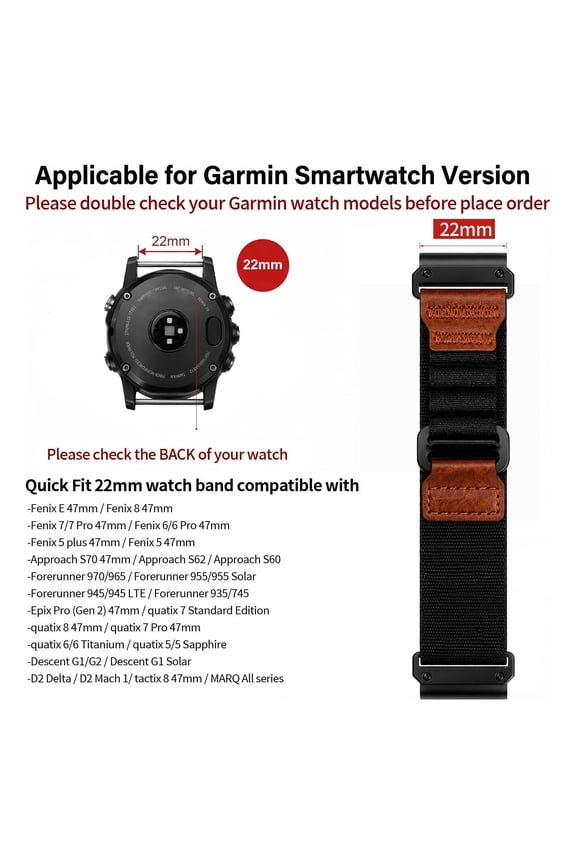 Nylon Quickfit 22Mm Watch Band for Fenix 8 47Mm,Fenix 7,Fenix 6,Fenix 5,Forerunner 965/955/945,Epix Pro Gen 2 47Mm - Adjustable Soft Sport Strap with Leather Design for Men&Women