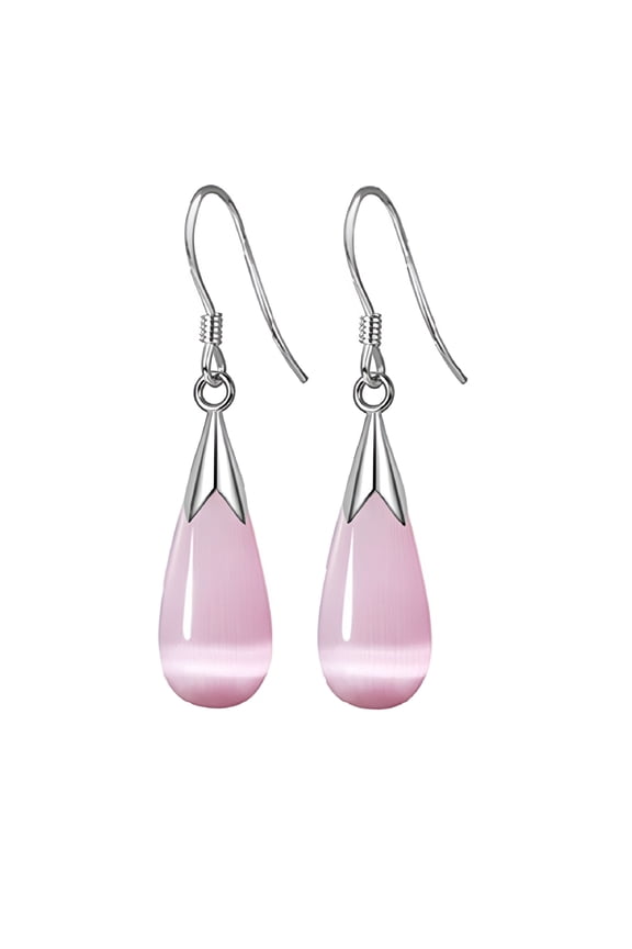 Opal Drop Earrings for Women, 925 Sterling Silver Jewelry, Pink