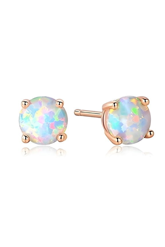 Opal Stud Earrings Sterling Silver Fire Opal 925 Jewelry Round Opal Earrings
