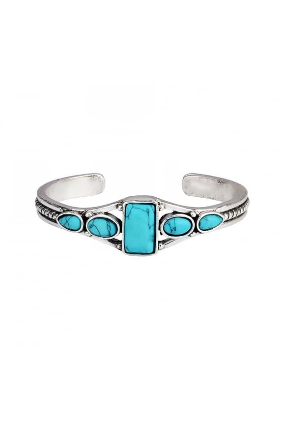 Opening Carving Hollow Out Cuff Bracelet Vintage Turquoises Women Bangle Accessories Alloy Blue
