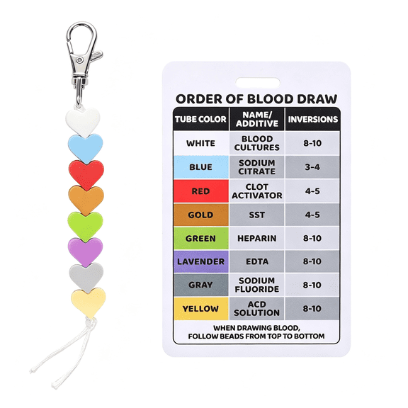 DESIGNICE Order of Blood Draw Beads with Reference Card,Order of Blood Draw Vertical Badge Card Badge Reel Accessories Phlebotomy Essentials for Work Or School Rn Nurse Student Practitioner Grad Gift
