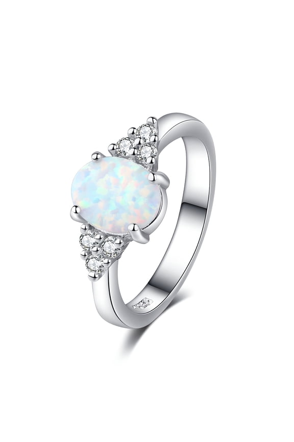 Oval White Fire Opal Ring 925 Sterling Silver Gemstone Jewelry for Women (Size 10)