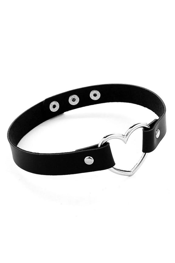 PU Leather Choker Necklace Adjustable HeartChain Neck Collar Jewelry Goth