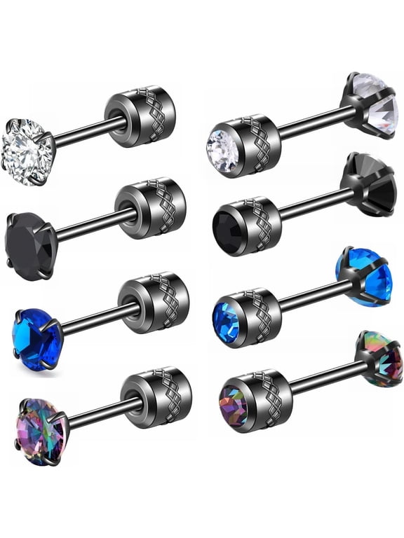 Pack of Titanium Stud Earrings for Women Men, 5A Cubic Zirconia Double Side Piercing Sleeper Earrings for Sensitive Ears 4Mm Titanium Earrings for Women