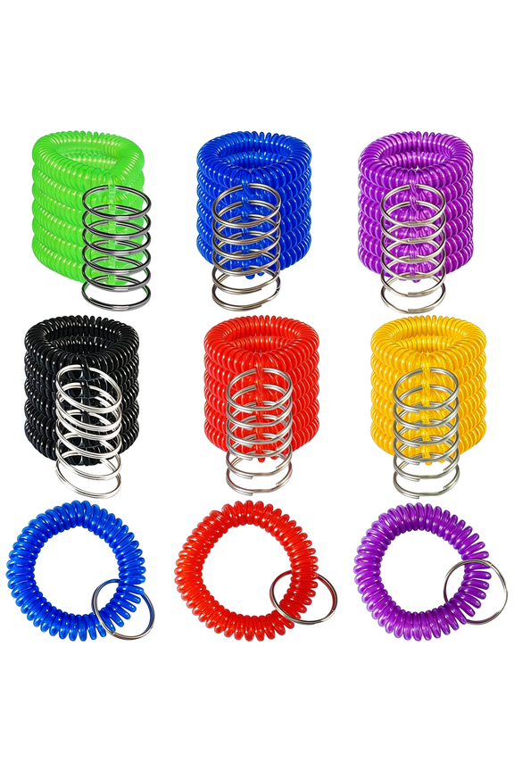 Pack of 36 Colorful Spring Spiral Wrist Coil Key Chain, Wristband Key Ring, Vibrant Wrist Coil Keychain (Assorted Color)